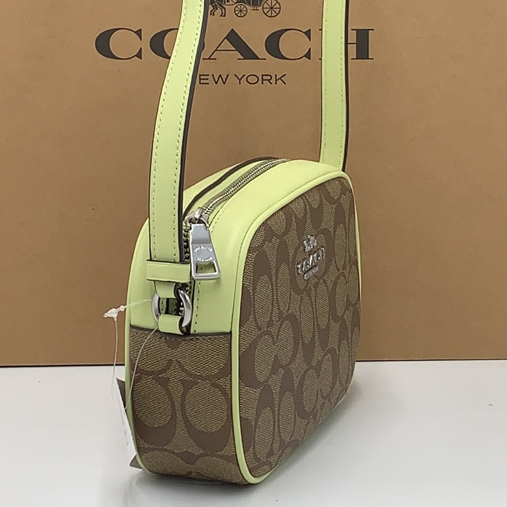 NEW! COACH Mini Jamie Camera Bag In Signature Canvas - Silver/Khaki/Pale Lime - Picture 5 of 16